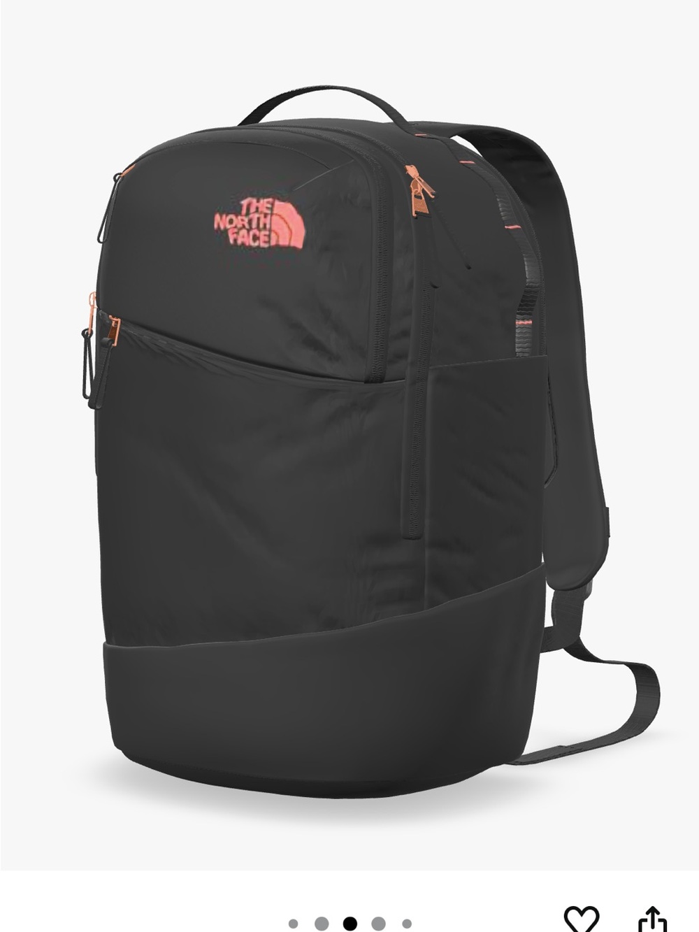 The North Face Black Isabella Backpack with Rose Gold Metallic Logo and Accents